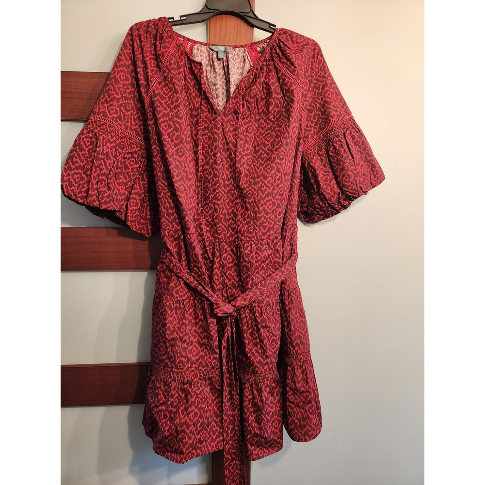 Terra & Sky Rusty Red Ikat Moire Mini Dress 3X 24W-26W Puff Sleeve Tiered NWT